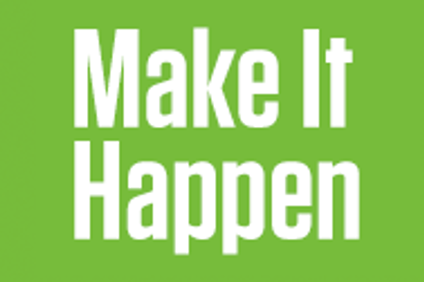 緑の背景に白い「Make it happen」のテキスト